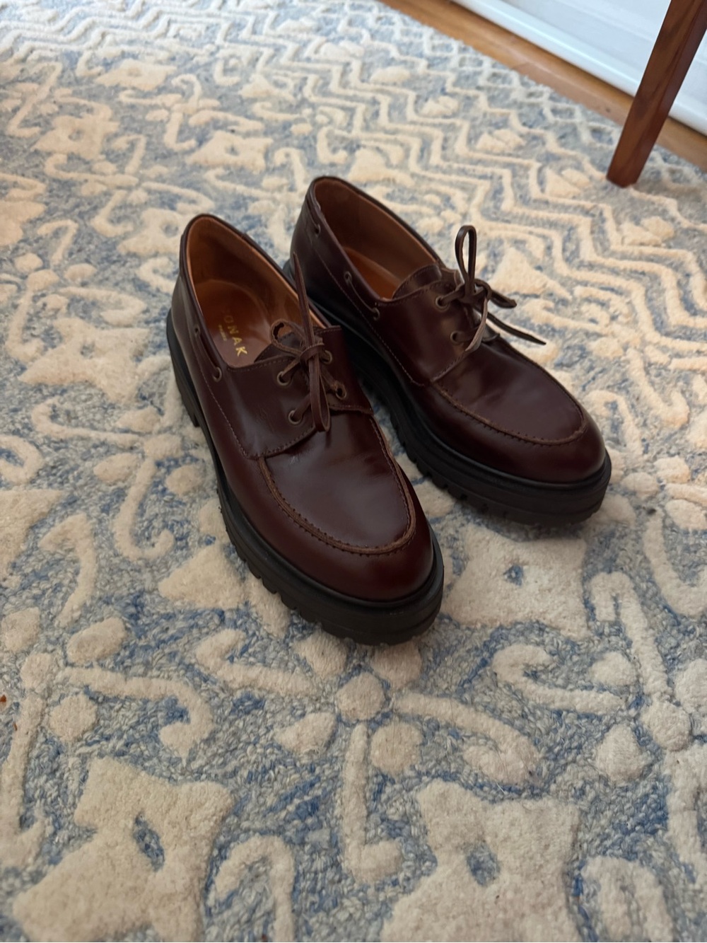 Women’s Burgundy Leather Lug Sole Loafers/ Boat Shoes